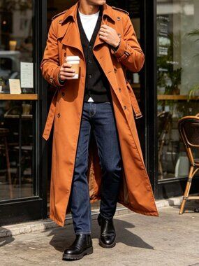 Rusty Rose Casual Men's Double Button Pocket Button Front Long Trench Coat